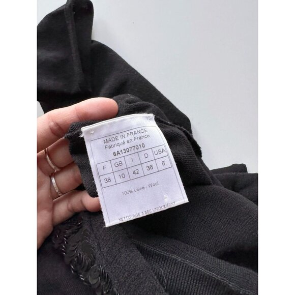 Vintage 90's CHRISTIAN DIOR Black Wool Knit Sequin Trim V-Neck Sweater, Size 6 - Picture 13 of 14